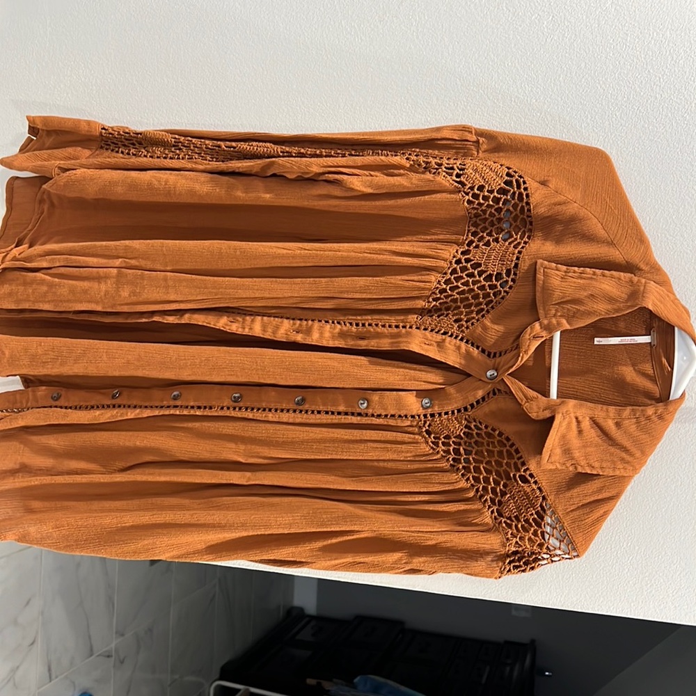 Free people button down with crocheting